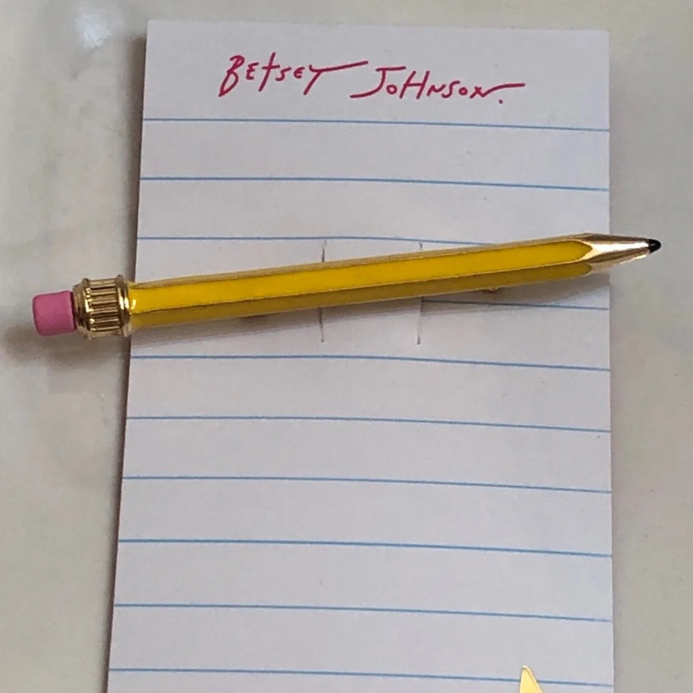 Betsey Johnson Gold Tone & Yellow Enamel & Pencil Rubber Eraser Brooch Pin NWT